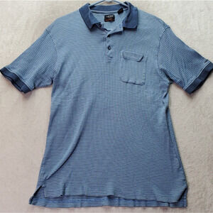 IZOD Golf Polo Shirt Mens Large Blue‎ Geo Print Cotton Logo Slit Pocket Collared